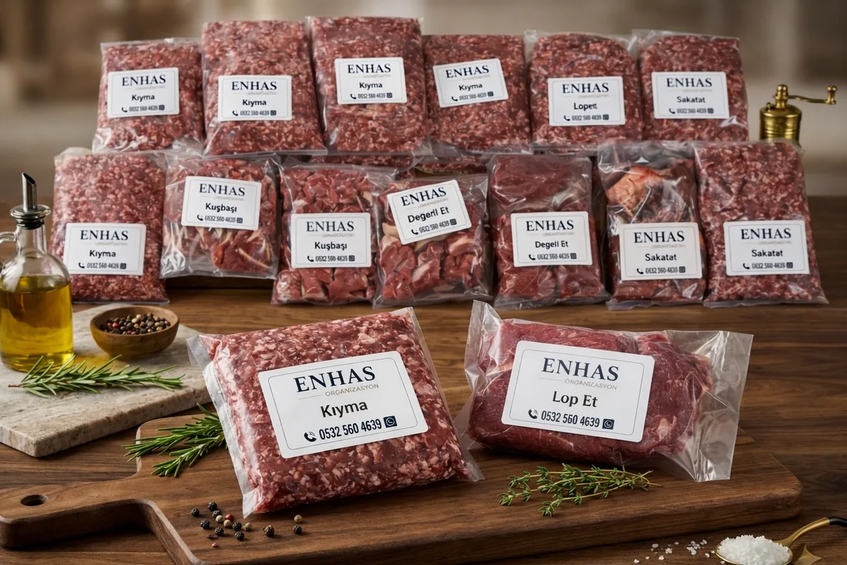 Enhas özel işlem vakumlu et paketleri — kıyma, kuşbaşı, lop et